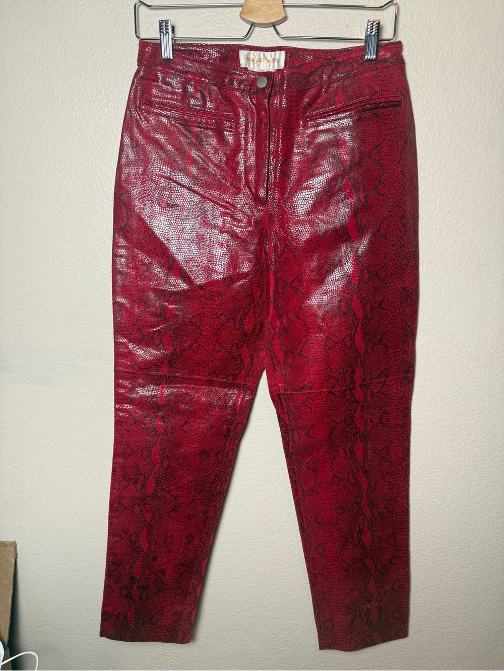 Margaret Godfrey 100% Leather Red Snake-Print Pants